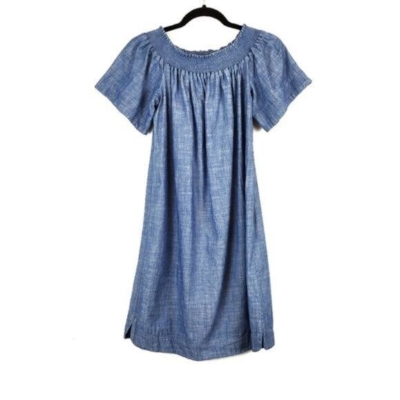 J.Crew Womens Blue Chambray Cotton Off The Shoulder Pullover Mini Dress Size 4 - Picture 2 of 5